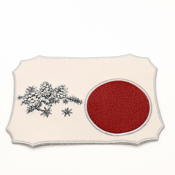 Weihnachtlicher Mugrug Tassenteppich mit Tannenzweigen Silber Umrandung